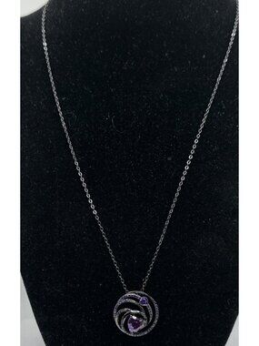 Vancaro Black Sterling Silver Necklace And Amethyst Pendant 18” 2.5”ext